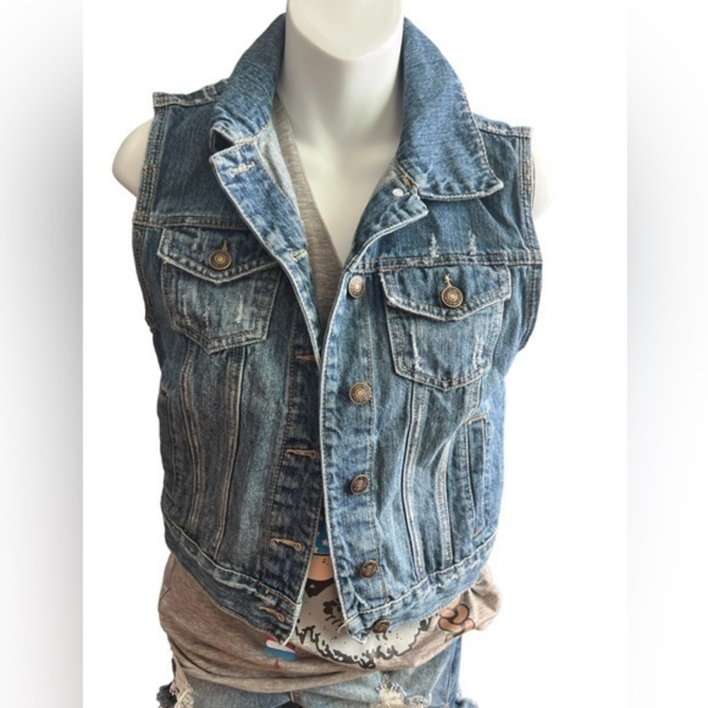 I Love H81 Distressed Denim Vest Size small/medium